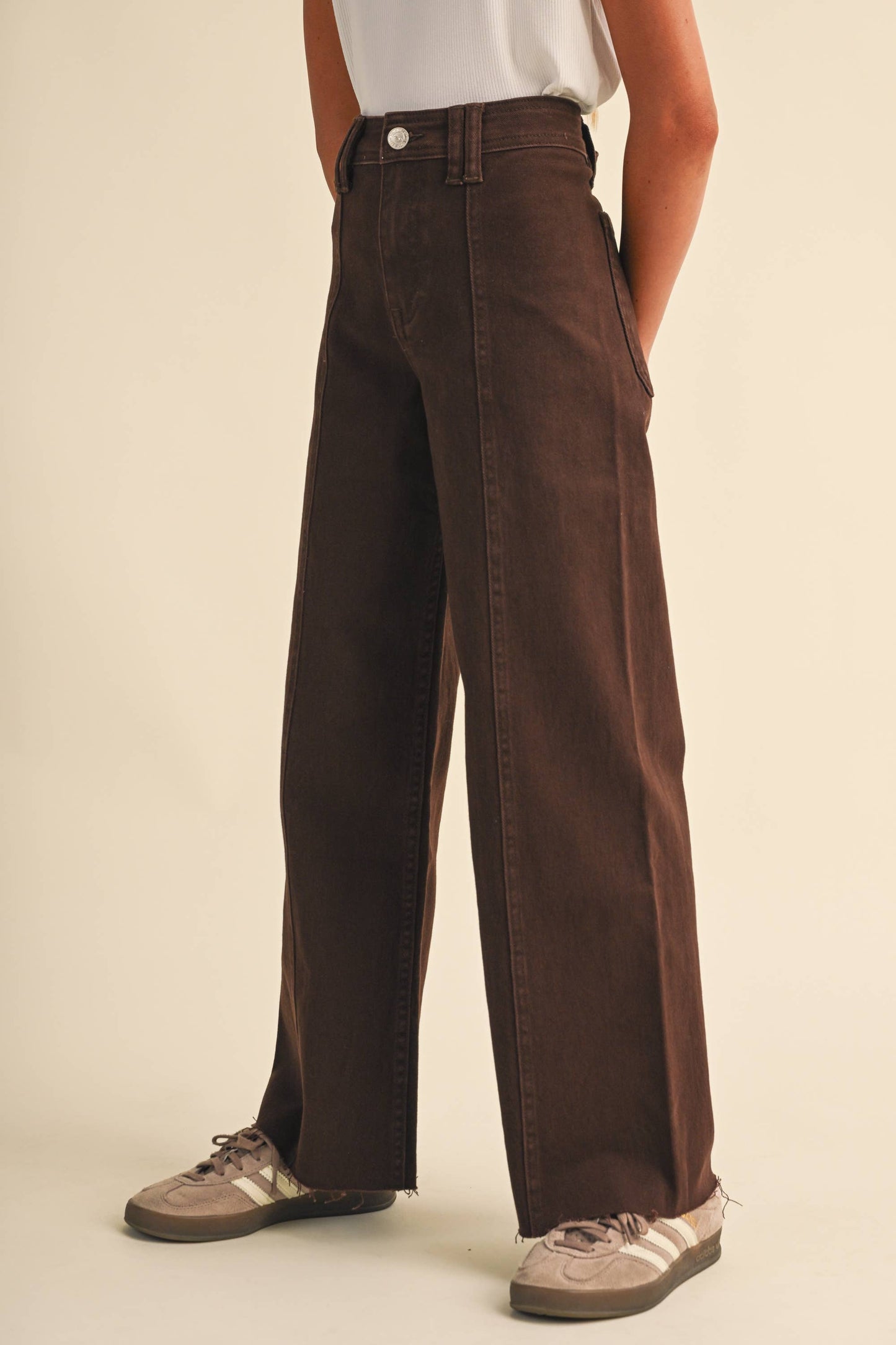 TWEEN KIDS GIRLS WIDE LEG DENIM PANTS (7-14) Brown