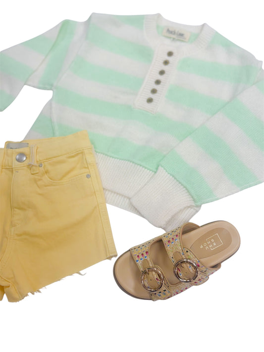 Stripe Front Button Oversized Sweater