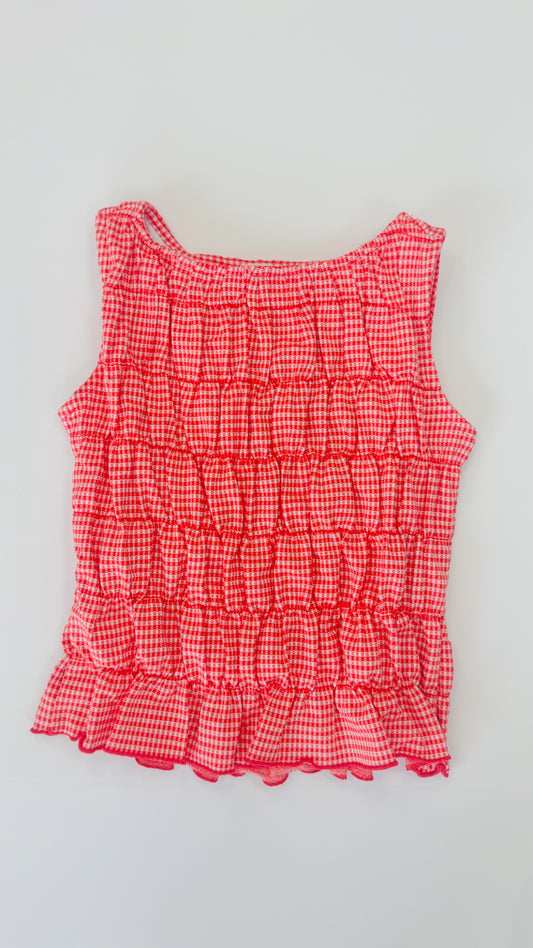 Smocked Red Gingham Tank