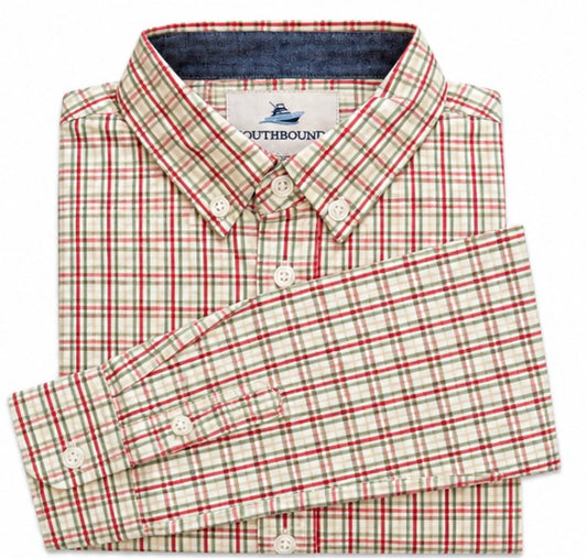 Youth LS Dress Shirt - Red/Green