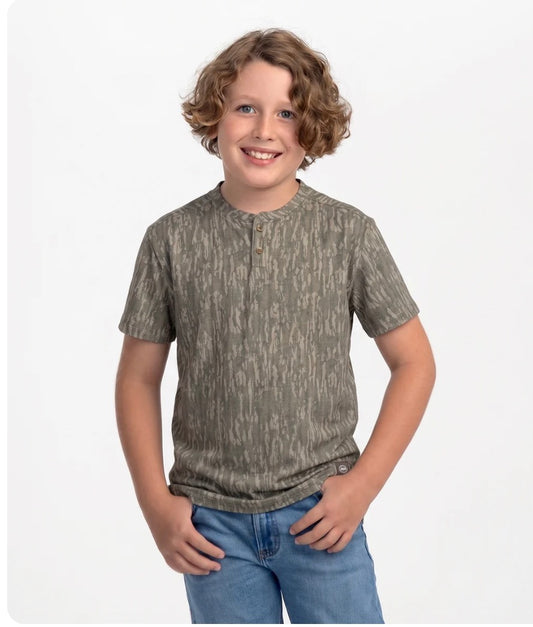 Boys Max Comfort Henley - Tree Bark Camo