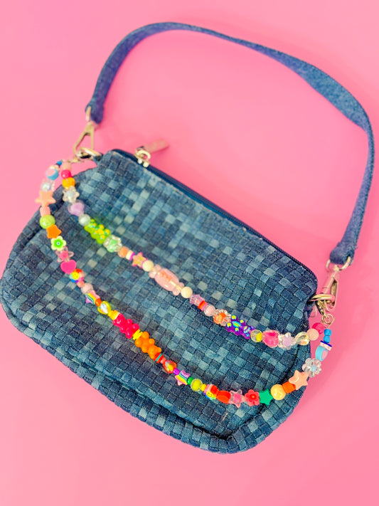 Denim Weave Rainbow Charm Bag