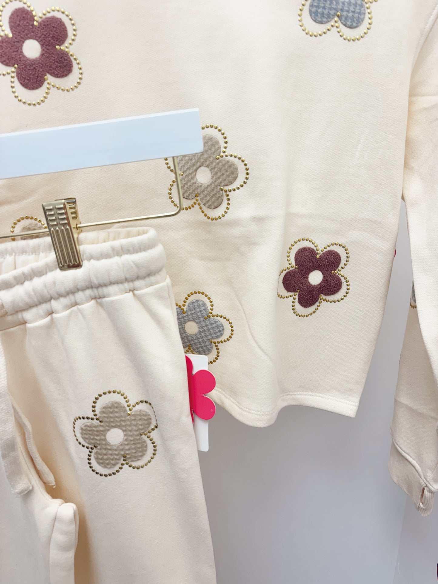 Rhinestone Flowers Sweatshirt/Pant Set