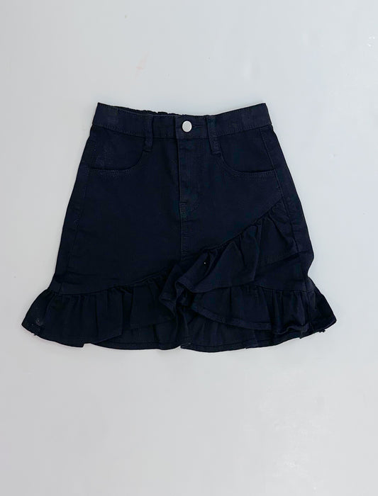 Black Ruffle Denim Skirt