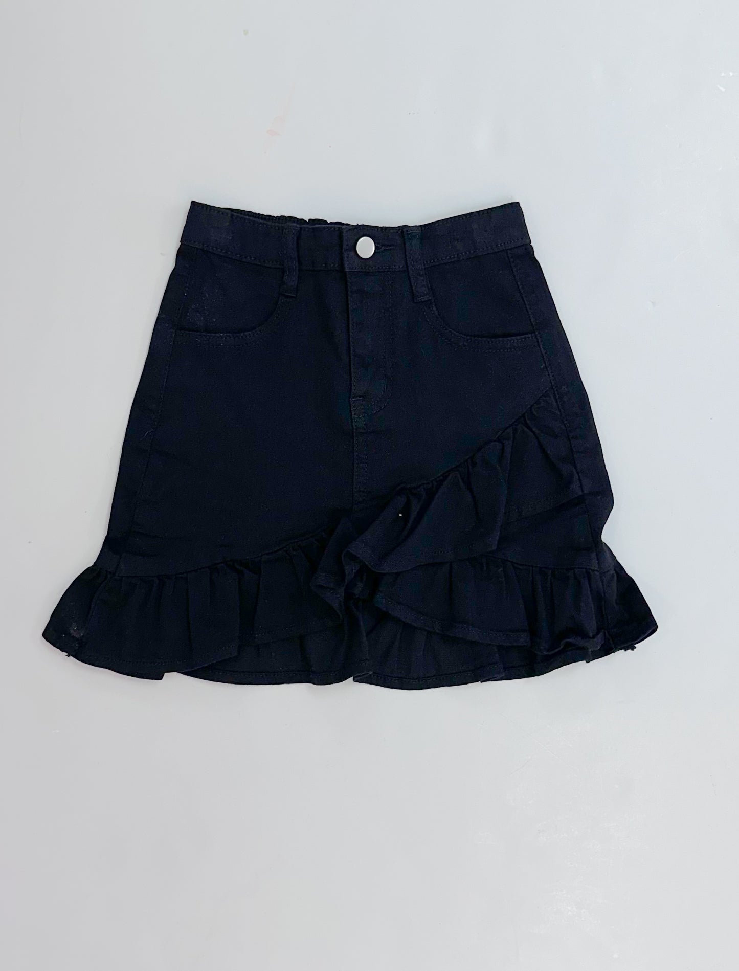 Black Ruffle Denim Skirt