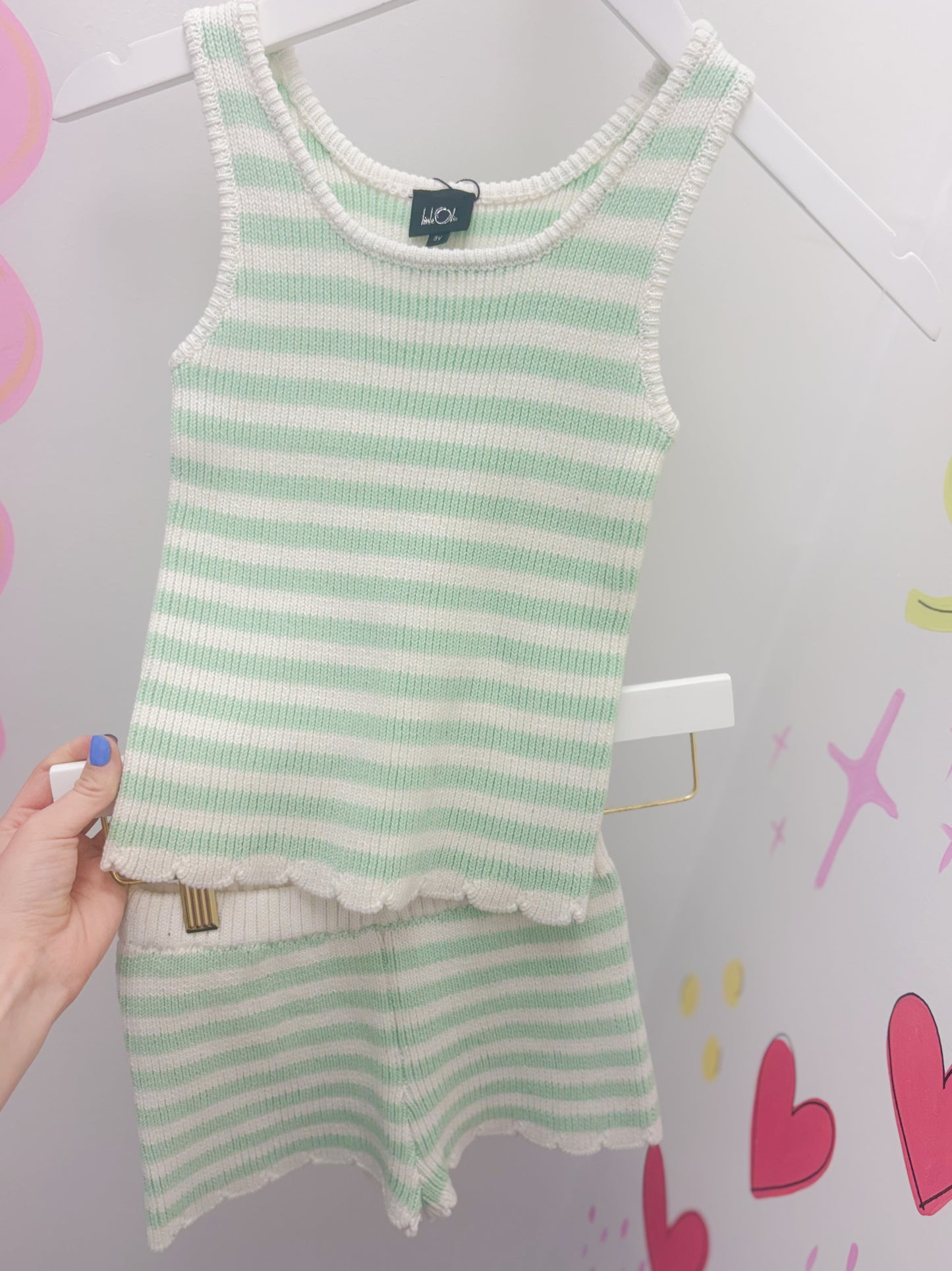 Aqua and White Stripe Knit Tank Top