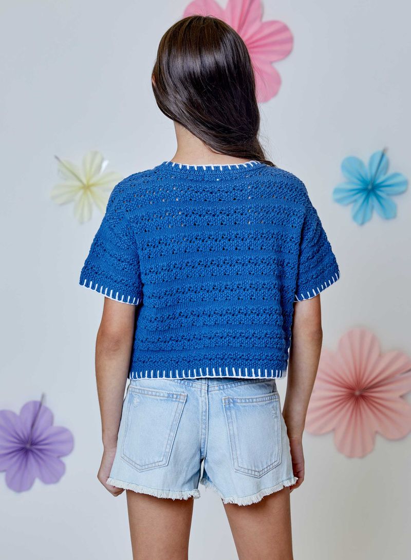 Denim Knit Short Sleeve Top