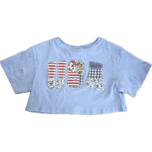USA Patchwork Short Sleeve Crop Top