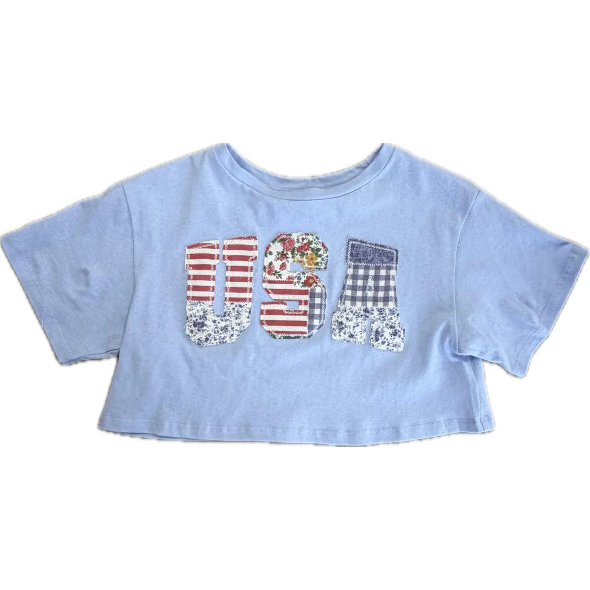 USA Patchwork Short Sleeve Crop Top