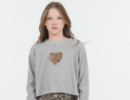 Heather Grey Thermal With Cheetah Heart