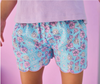 Shirred Scallop Shorts - Marguerite Floral Aqua