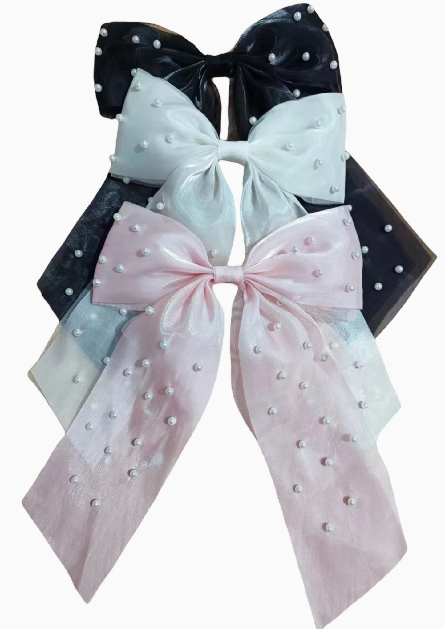 Long Pearl Hair Bows