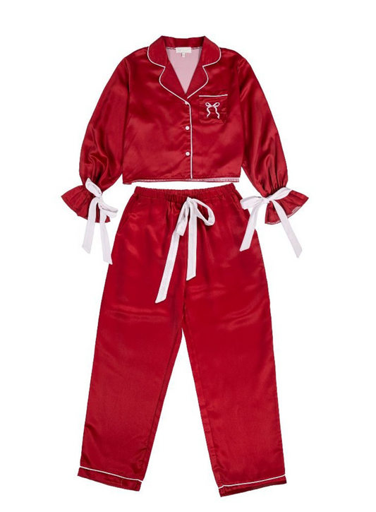 Red Holiday PJs w/ Bow Set