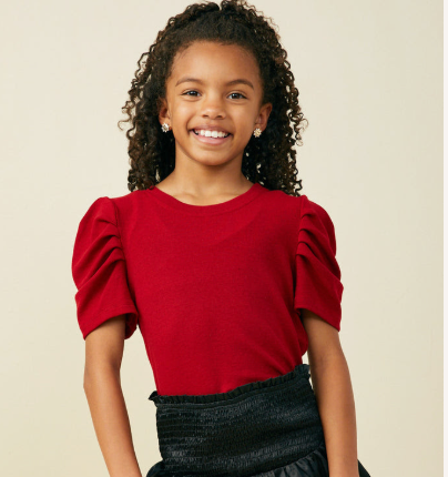 Red Short Sleeve Ruffle Top
