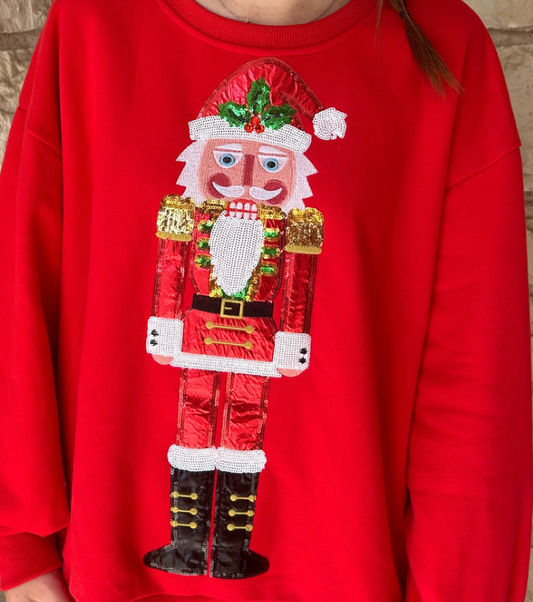 Kids Red Metallic Santa Nutcracker Sweatshirt