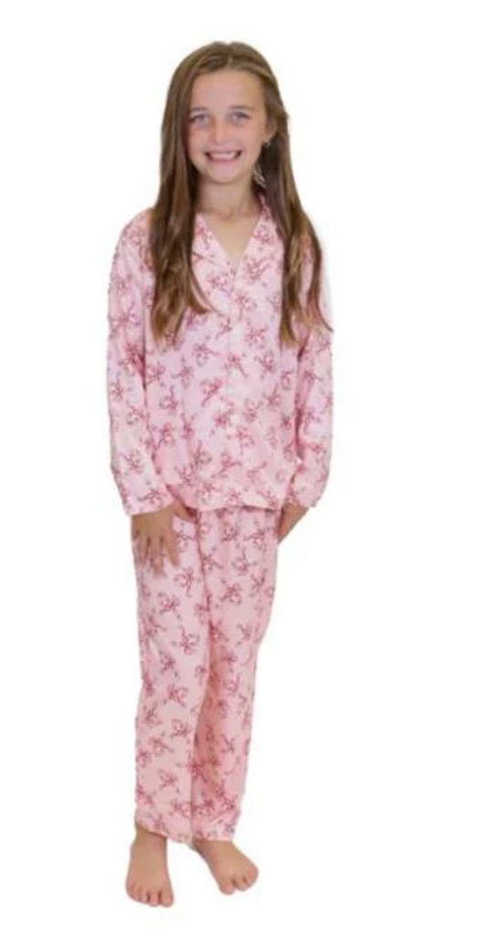 Kids Christmas Silk Candy Cane Pajamas Long Sleeve