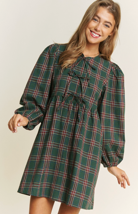Christmas Plaid Dress - Hunter Green