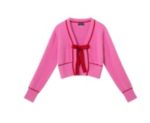 Pink Cardigan Sweater W/ Red Satin Bow