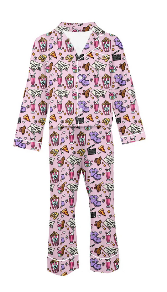 Girls Movie Night Print Pajamas