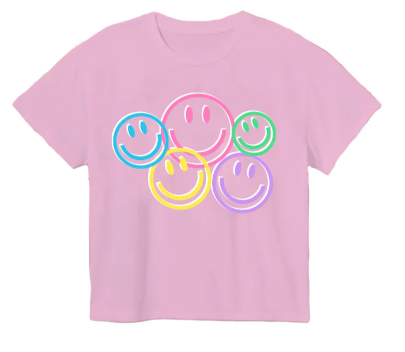 Smiley Face Puffy Screen Print on Pink Boxy