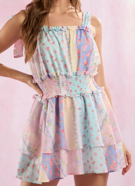 Printed Floral Tie Shoulder Dress with Shorts