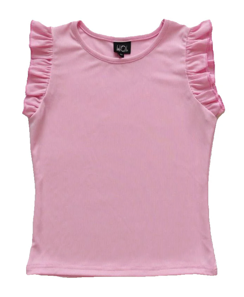 Ruffle Cap Sleeve Ribbed Tank