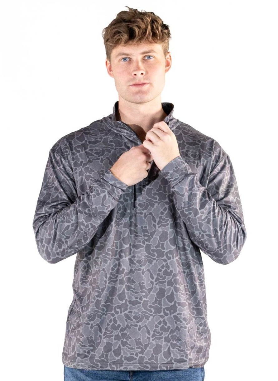 Mens Grey Camo Performance Quarter Zip