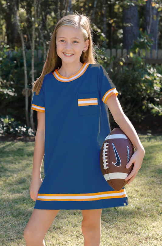Game Day Landry Dress - Navy and Orange