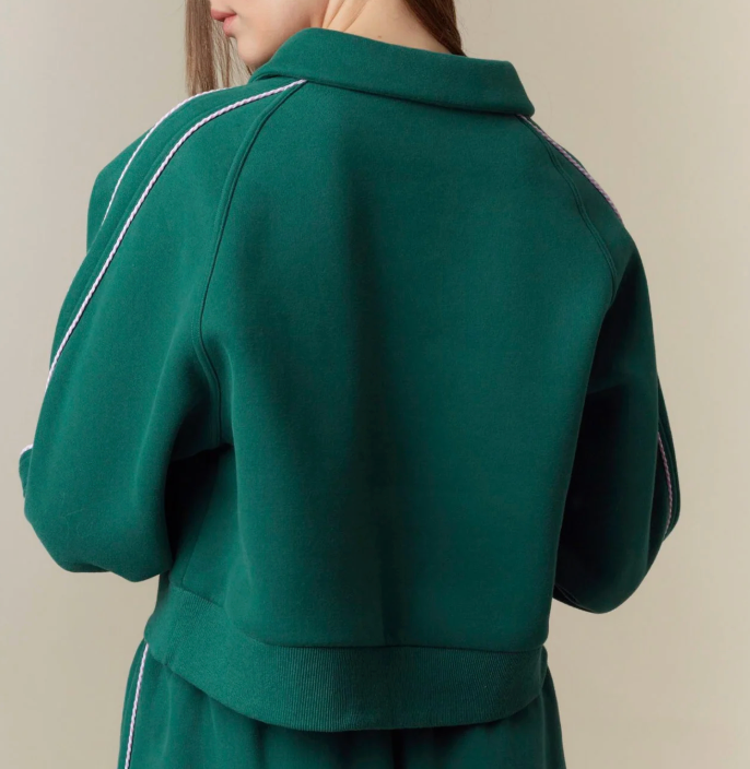Gingham Piping Detailed Fleece French Terry Sweatshirt