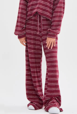 Striped Wide Leg Open Back Set - Maroon / Crimson