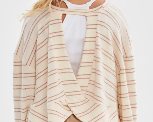 Striped Wide Leg Open Back Set - Beige / Taupe