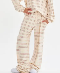 Striped Wide Leg Open Back Set - Beige / Taupe
