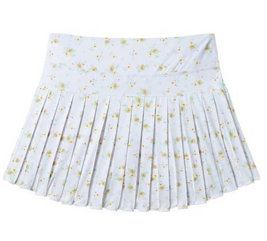 Tween Girls White Floral Printed Pleated Skort