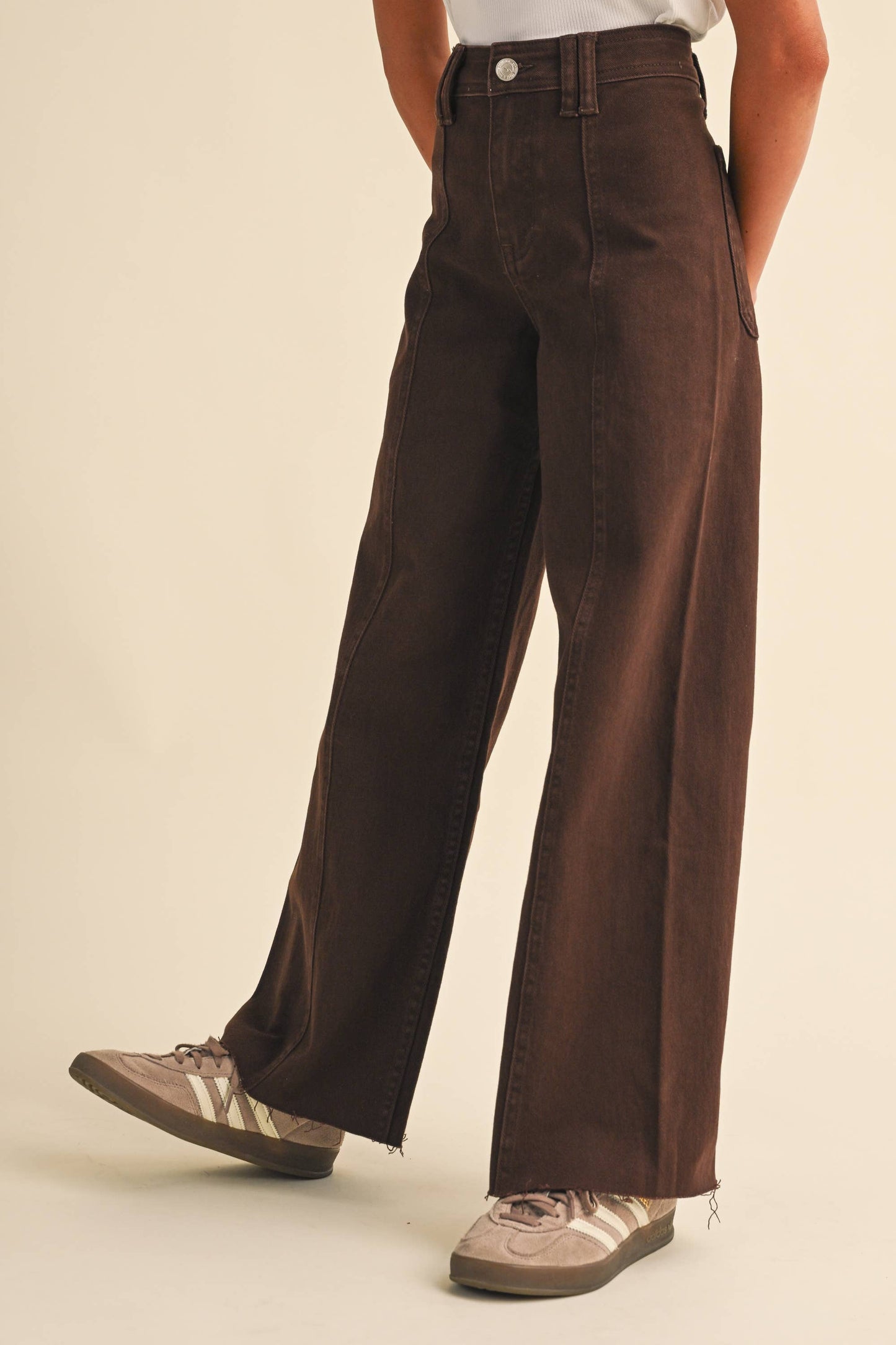 TWEEN KIDS GIRLS WIDE LEG DENIM PANTS (7-14) Brown