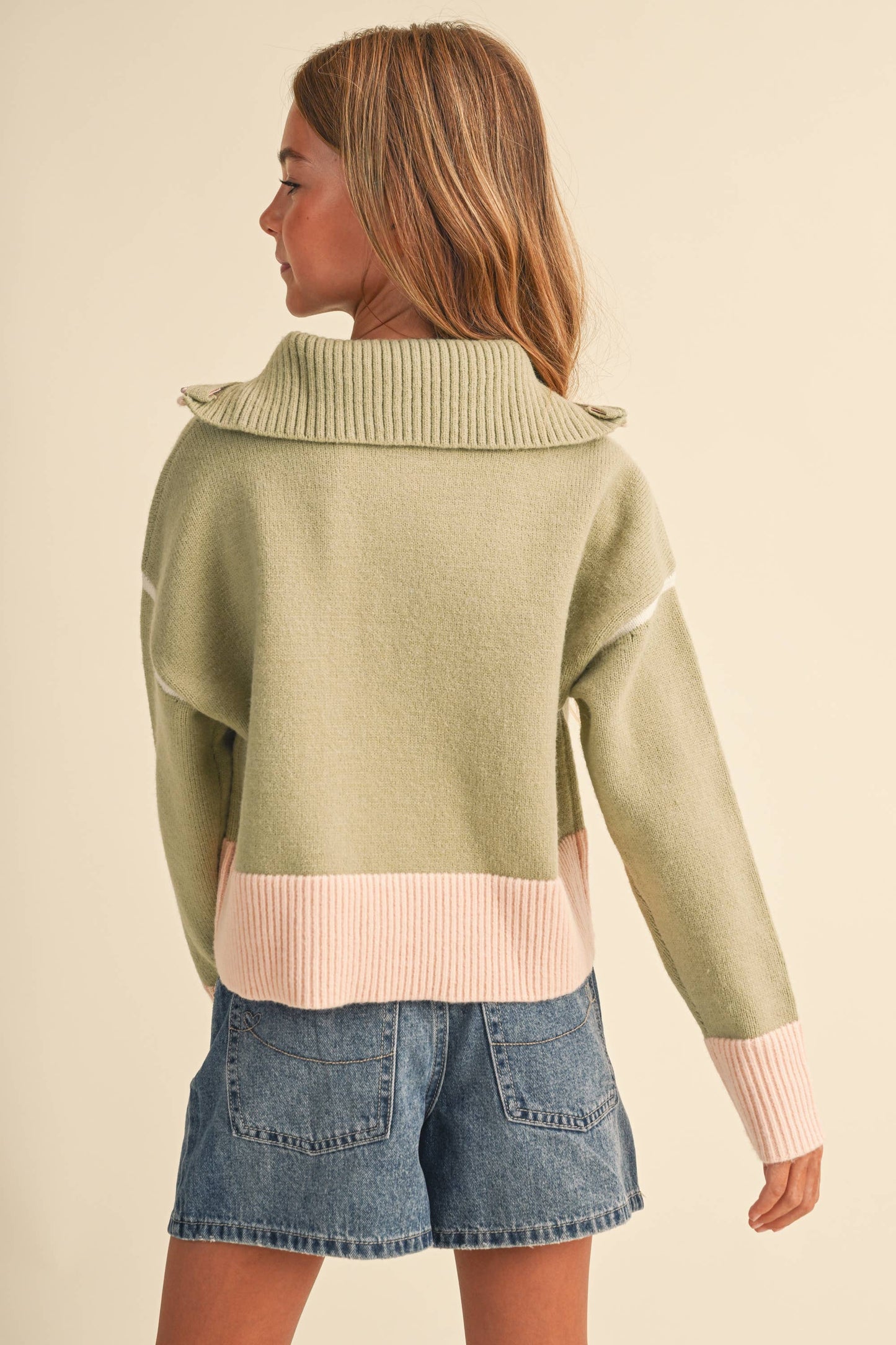 TWEEN KIDS GIRLS HALF ZIP COLLAR SWEATER