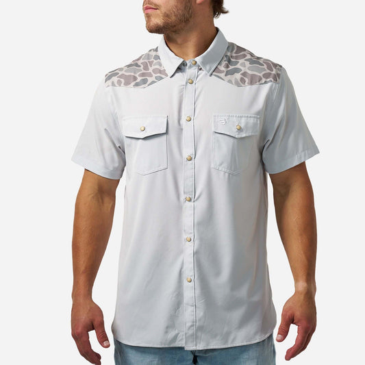 PERFORMANCE WESTERN SHIRT - BIRD SZN - LIGHT GREY & CLASSIC DEER CAMO