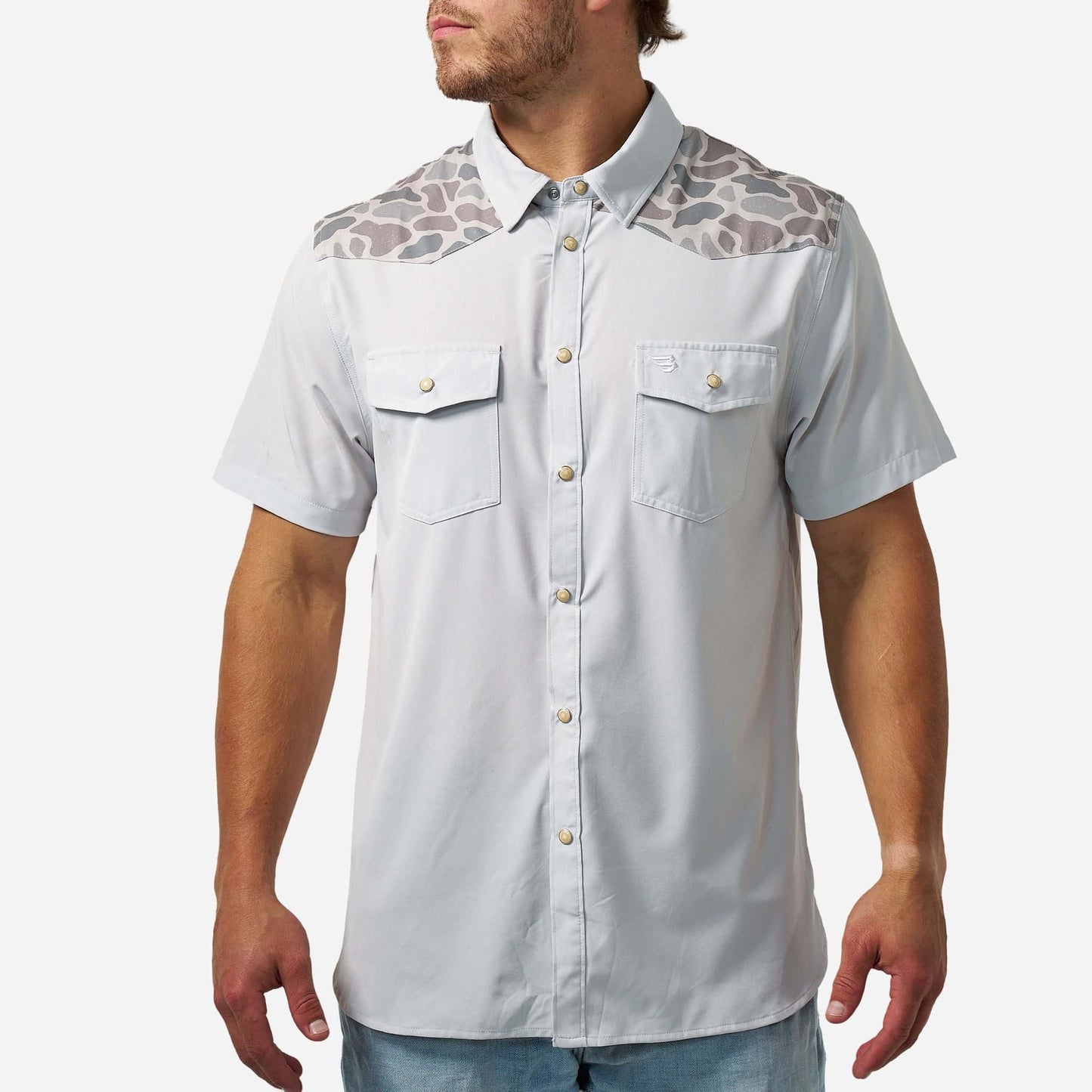 PERFORMANCE WESTERN SHIRT - BIRD SZN - LIGHT GREY & CLASSIC DEER CAMO